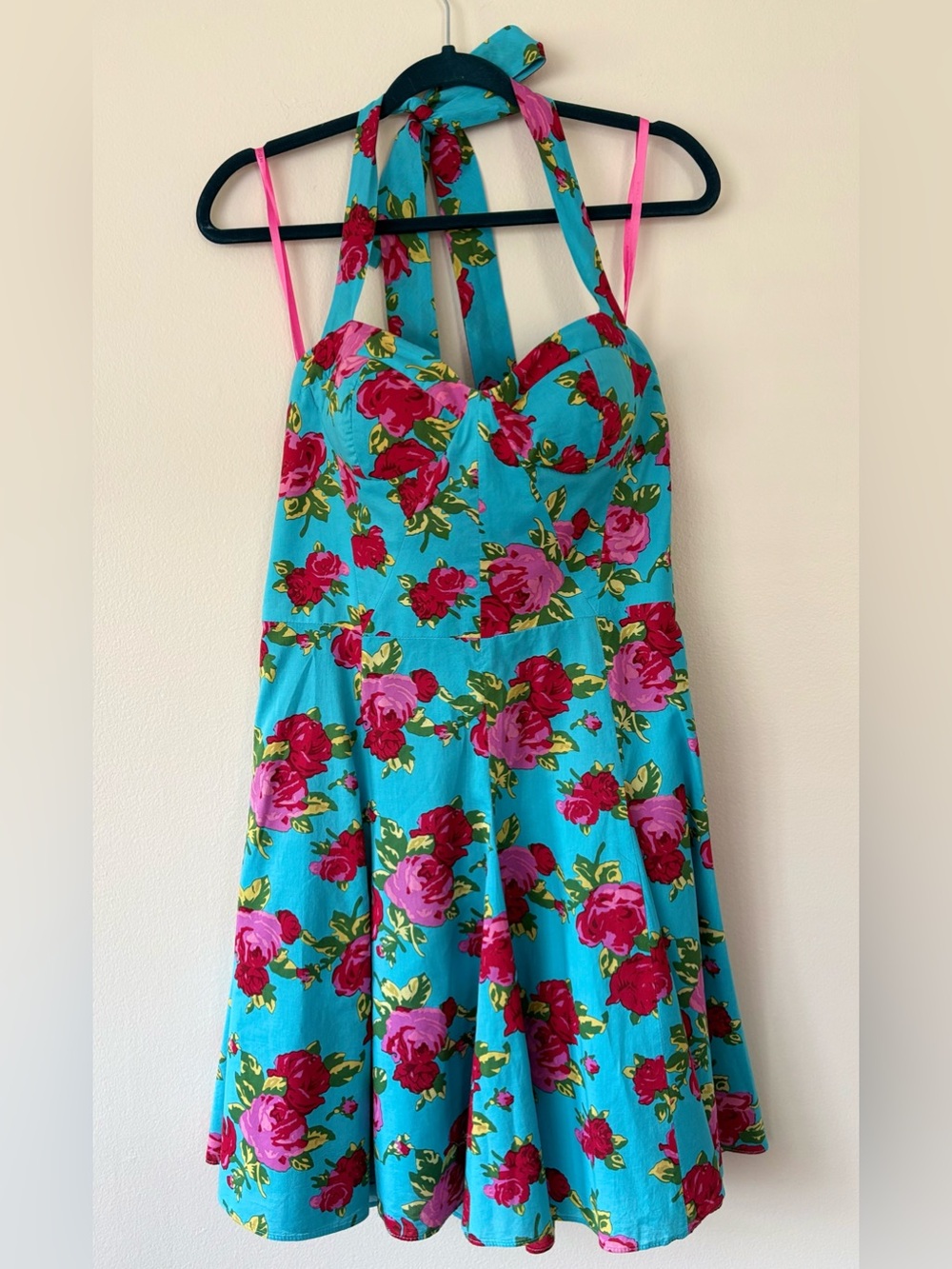 Betsey Johnson Blue Floral Halter Fit & Flare Mini Dress